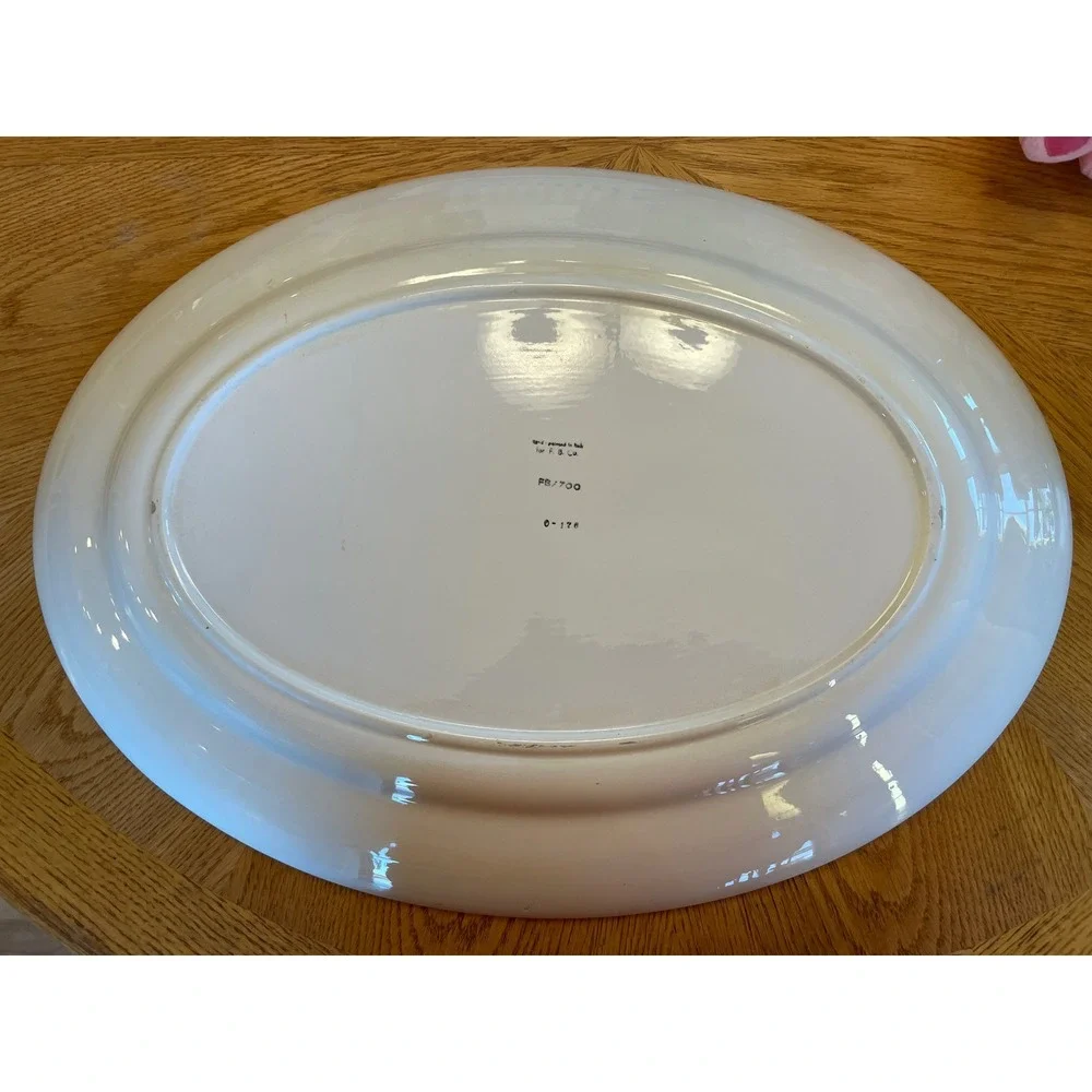 FB Co Italy Hand Painted Turkey Platter Large Oval Thanksgiving Serving Dish